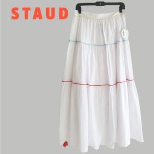 STAUD gorgeous tiered skirt with colored piping